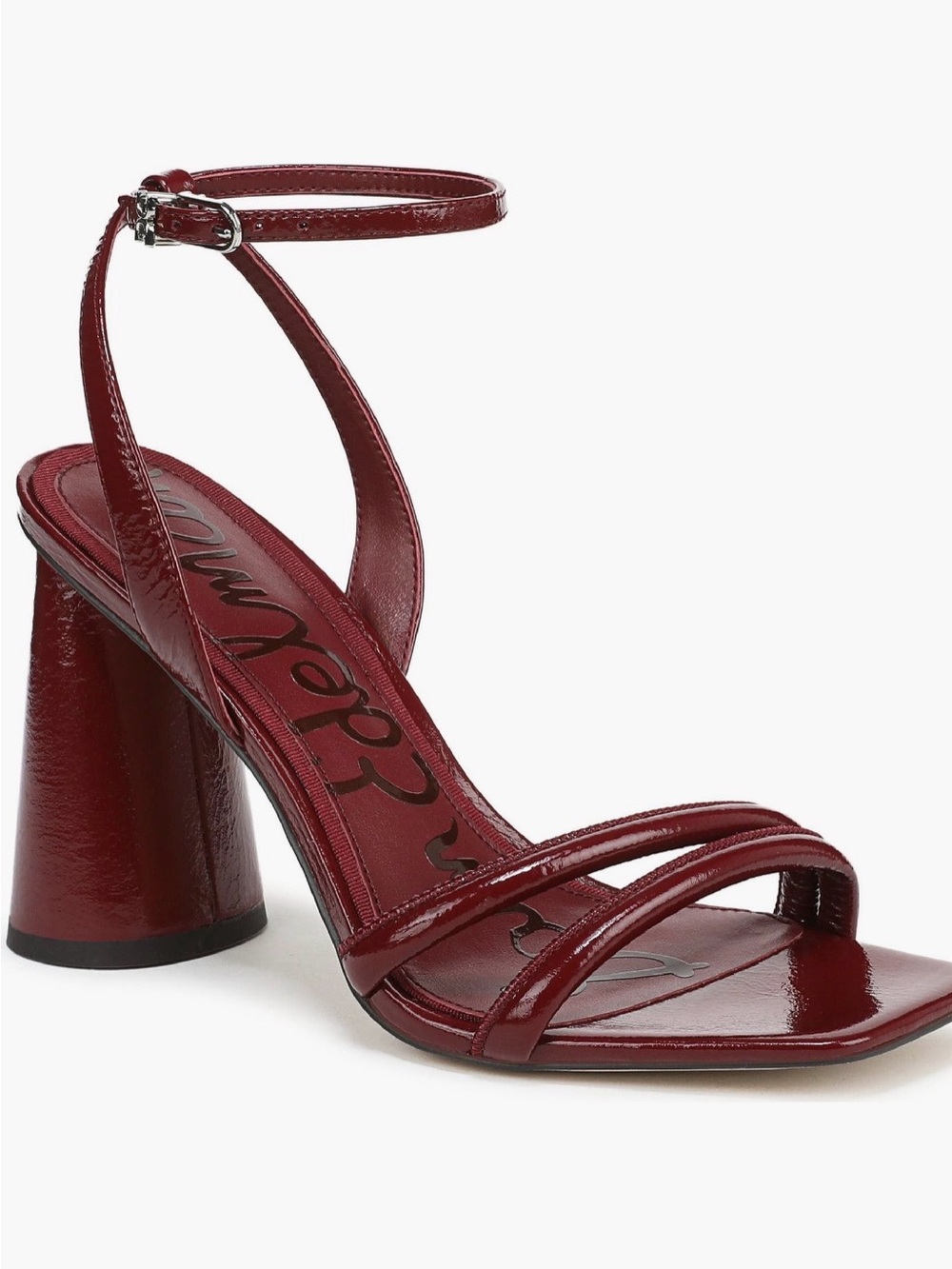 Sam Edelman Red Merlot Patent Leather Ankle-Strap Block Heel Sandals Size 9.5 - Picture 7 of 16